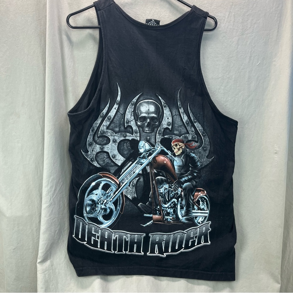 x Vtg Tank Top Men Black Size XL  Cotton “Death Rider” Mint Graphics CH Apparel